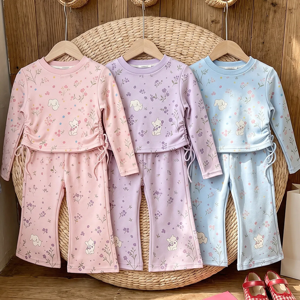 2-7-year-old Spring Autumn Fashion Flower Print Long Sleeved and Long Pants Girls' Two-piece Set Sweet Cute Children's Clothing