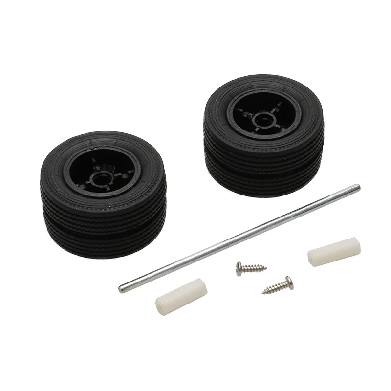 2PCS 1/24 Scale Car Models Rubber Tires + Wheels +3mm Axles for Modified 1:24 Head Heavy Truck Model Car DIY Repair Tool Parts