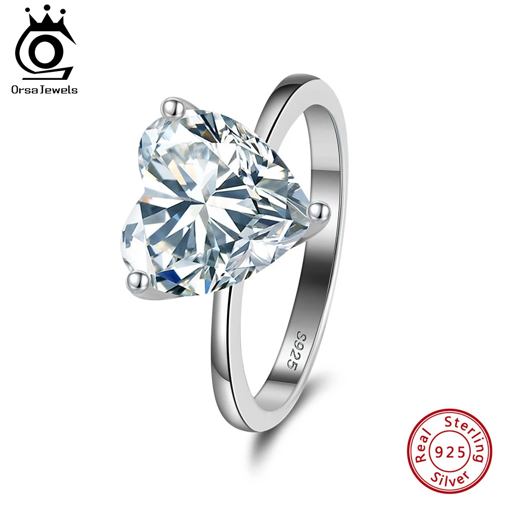 

ORSA JEWELS 925 Sterling Silver 8A Premium Cubic Zirconia Wedding Rings for Women Heart Shape 5A Clear CZ Rings Jewelry LZR32