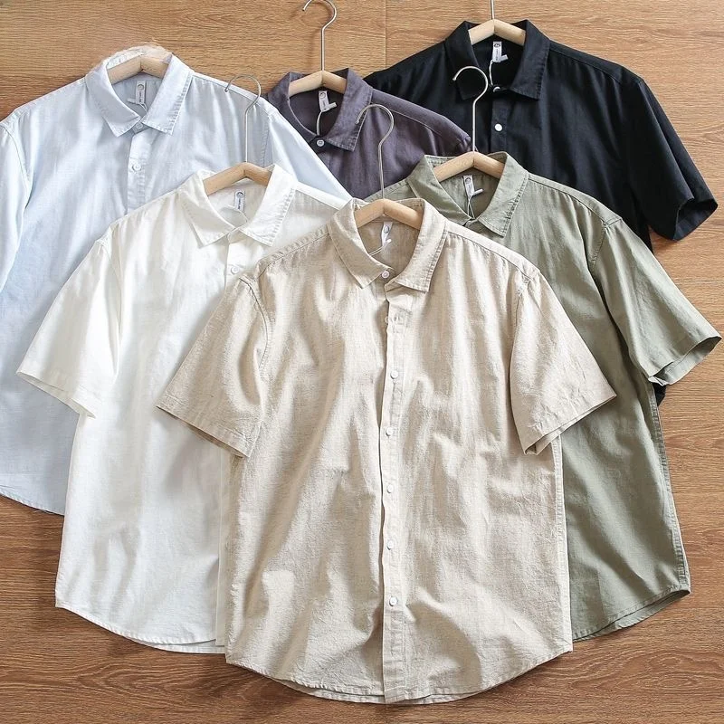 Natural Coolness Linen Men's Summer Loose Breathable Cotton Linen Casual Short Sleeve Shirt Trendy V-neck Open Cardigan