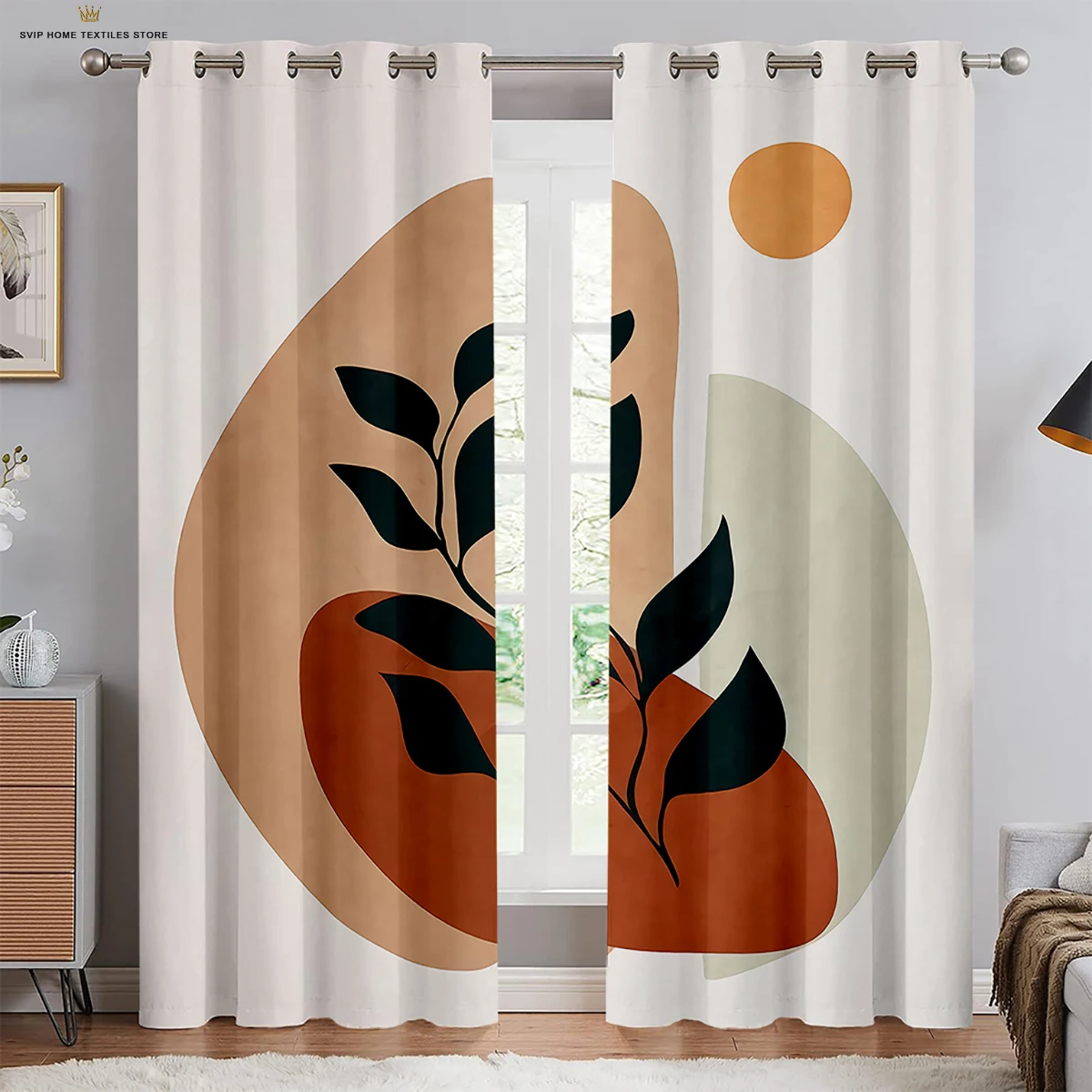 Modern Picture Art Round Texture Curtains, 2 Panels, Minimalist Style, Home, Living Room, Bedroom, Balcony, Kids Room Decor