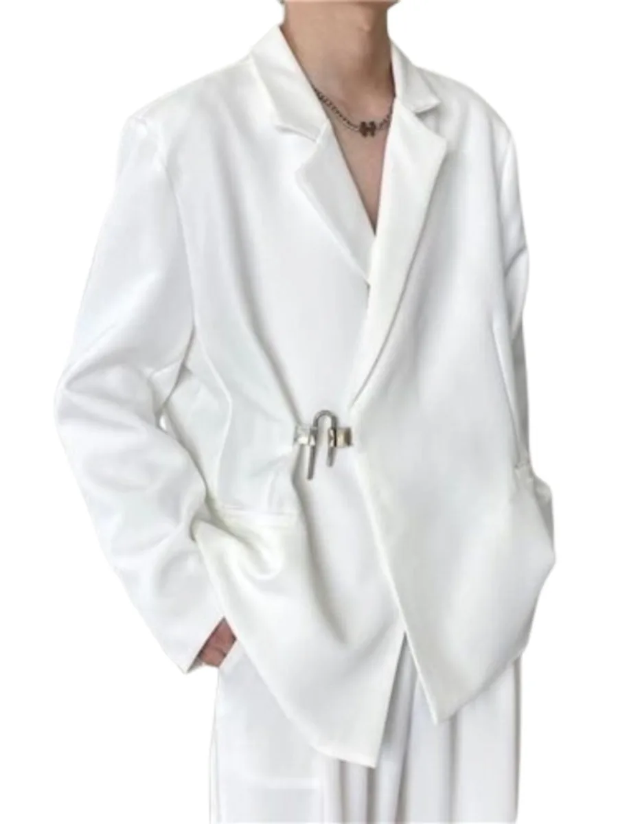 High-end Casual Blazer Hombre For Men Spring Autumn Stylish Unique Design Trendy Cool White Suit Jacket Shirt Cardigan Black