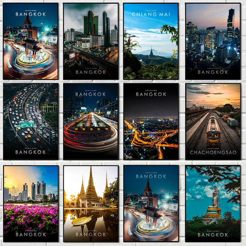 Moderne Bangkok Thailand Stadtposter, Diamantgemälde und Drucke, Stadtlandschaften, Wandkunst, Bilder für Wohnzimmer, Heimdekoration, rahmenlos