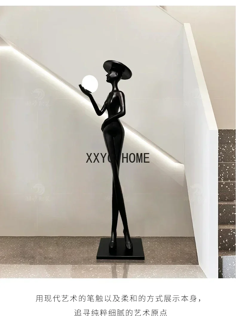 

Large Abstract Figure Sculpture Hotel Lobby Art Humanoid Floor Lamp Decoration