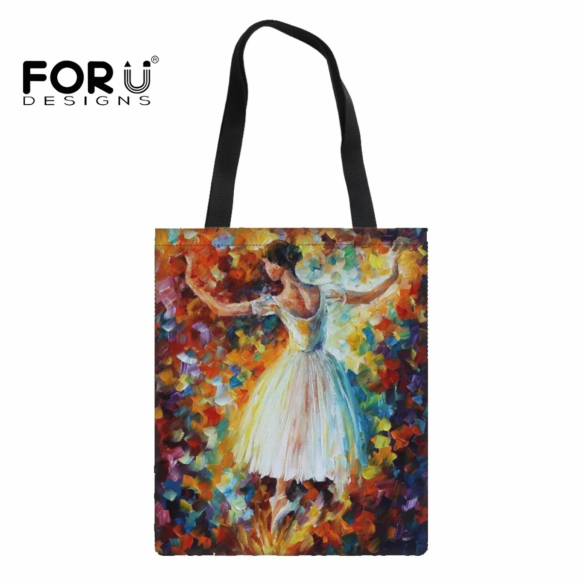 

FORUDESIGNS Canvas Shopping Bag for Women Cartoon Ballerina Printing Shoulder Bags Shopper Handbag Grocery Handbags Commuter