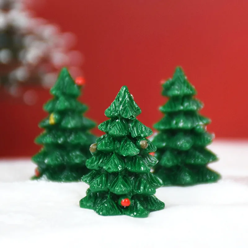 10pcs Miniature Christmas Tree Fairy Garden Figurines Ornaments Christmas Decoration Supplies 18*27mm Statue Resin Craft DIY