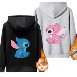 Homens e mulheres Disney Stitch Angel Amantes moletom com capuz, pulôver de lã unisex, casaco esportivo feminino, zíper com capuz, Casacos de inverno