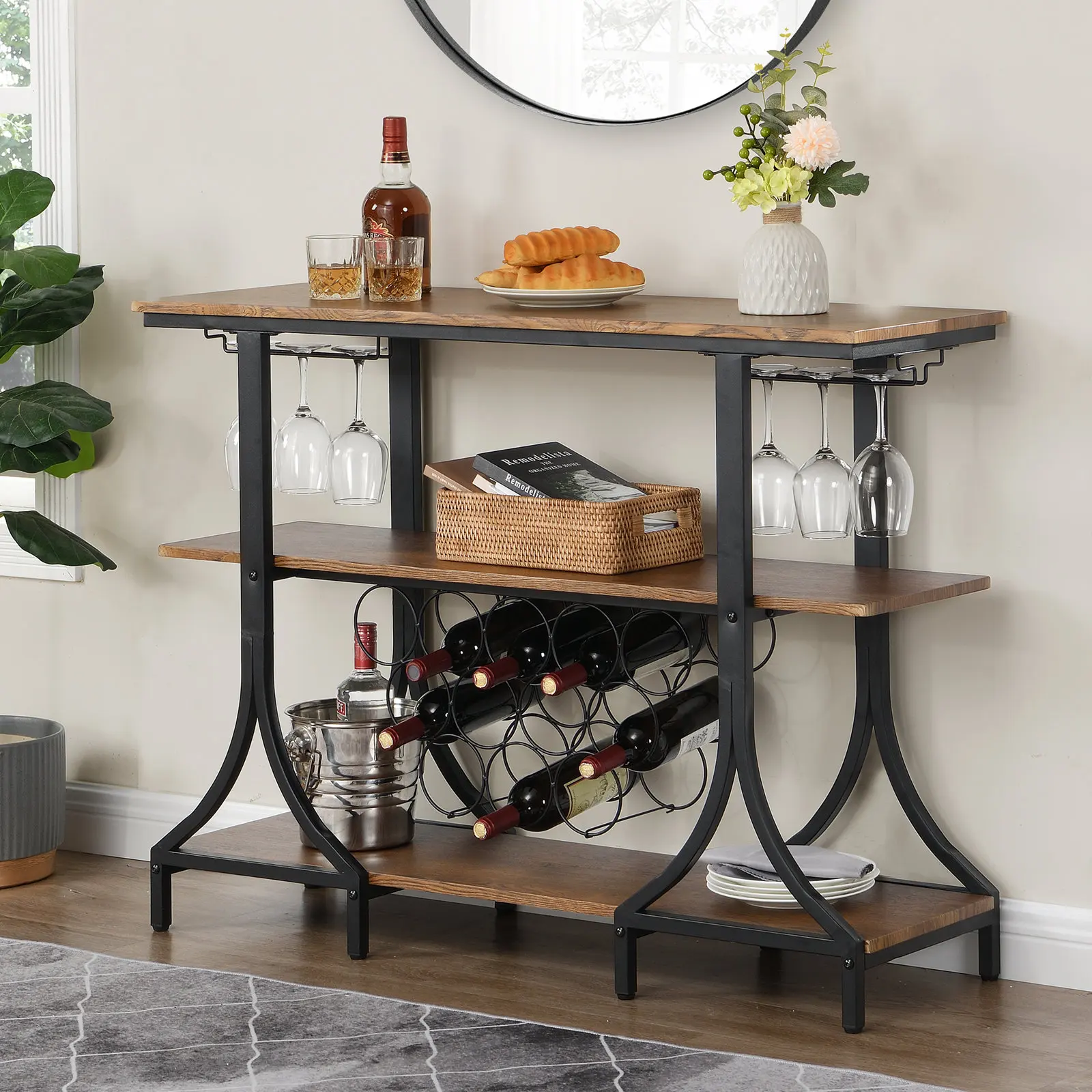 Best Seller Factory Direct Bar Trolley With Glass Shelves And Wine Rack, 3 Tier Home Bar Dining Truck With Glass Shelves