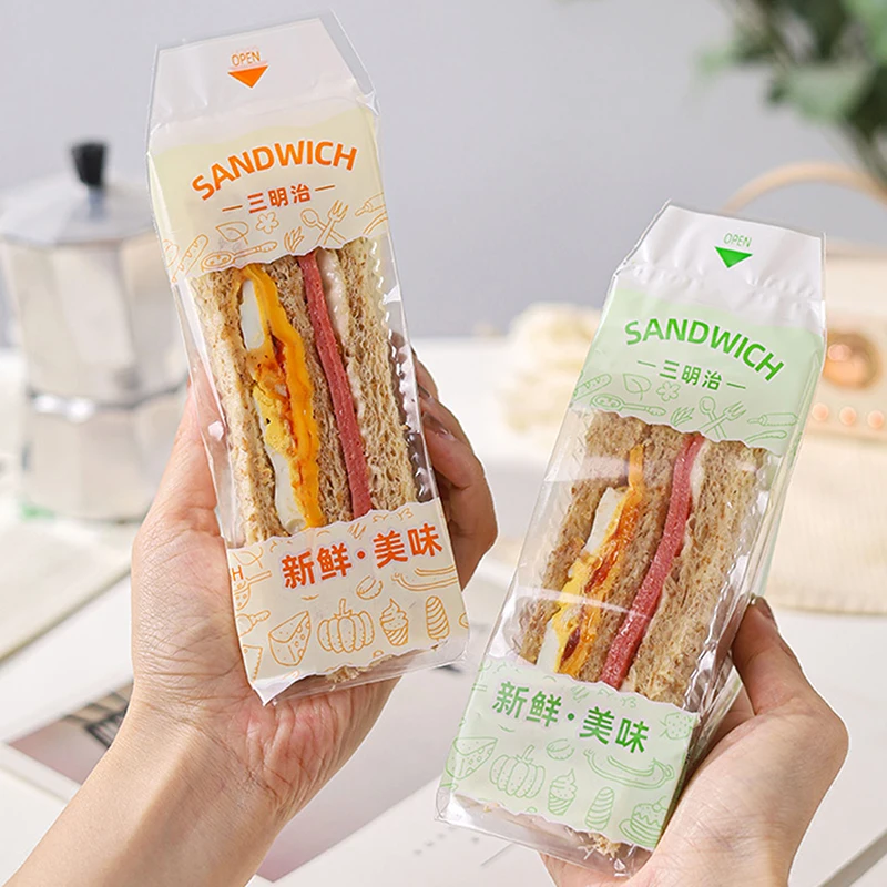 100 Pcs Easy-Tear Sandwich Wrappers Bakery Sliced Toast Bread Packaging Bags Triangle Cake Box