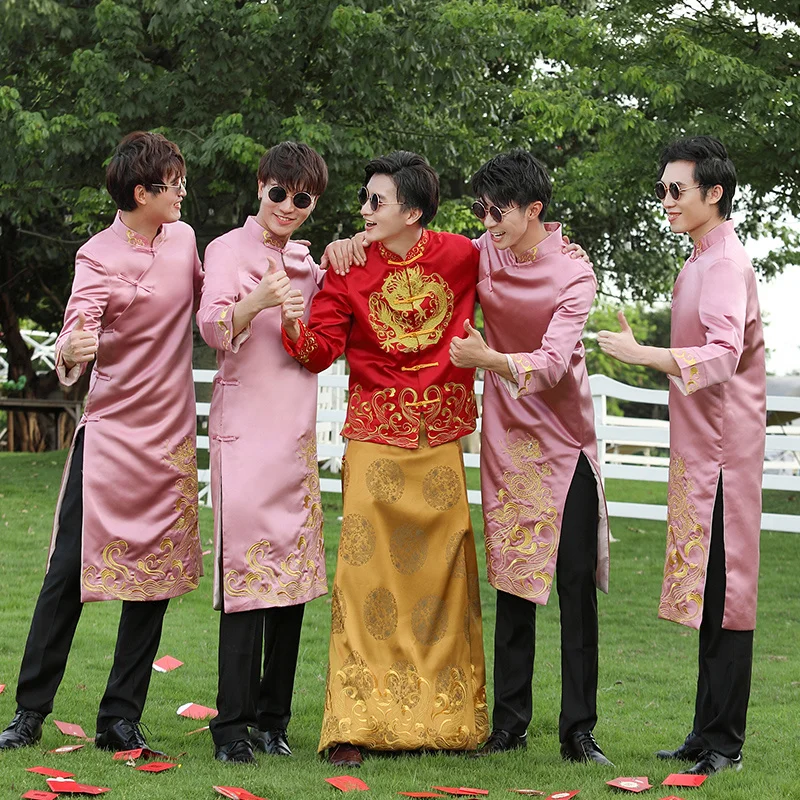 New style Traditional Chinese robe Large Size Tang Suit Men Robe Brother Costume Cross Talk Gown Cheongsam Wedding Dress