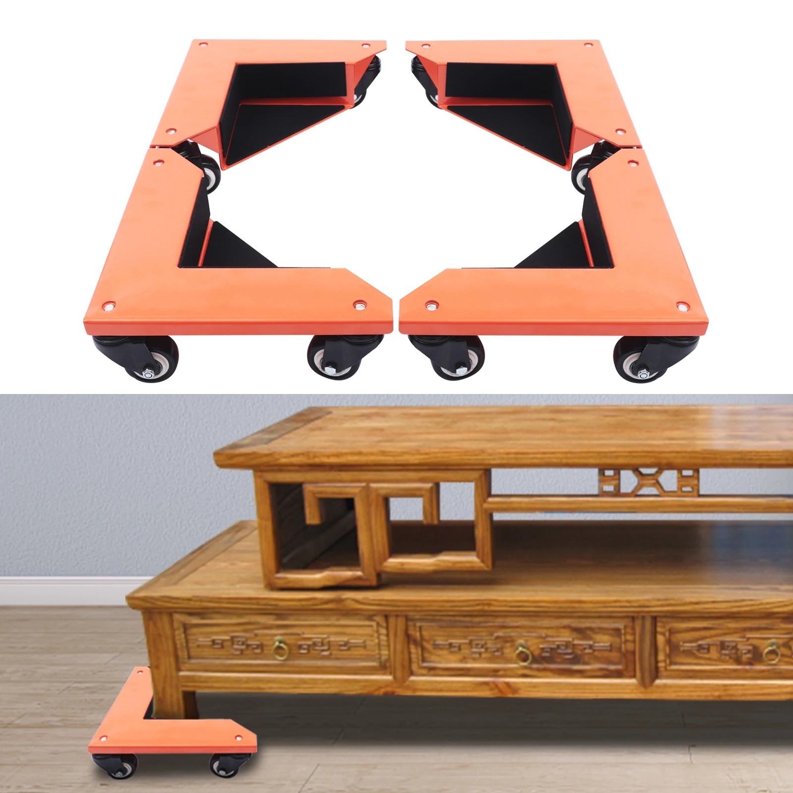 4 set di mobili triangolari Dolly per pavimenti duri, capacità di carico di 639 kg con 3 ruote in PU per lo spostamento di mobili pesanti