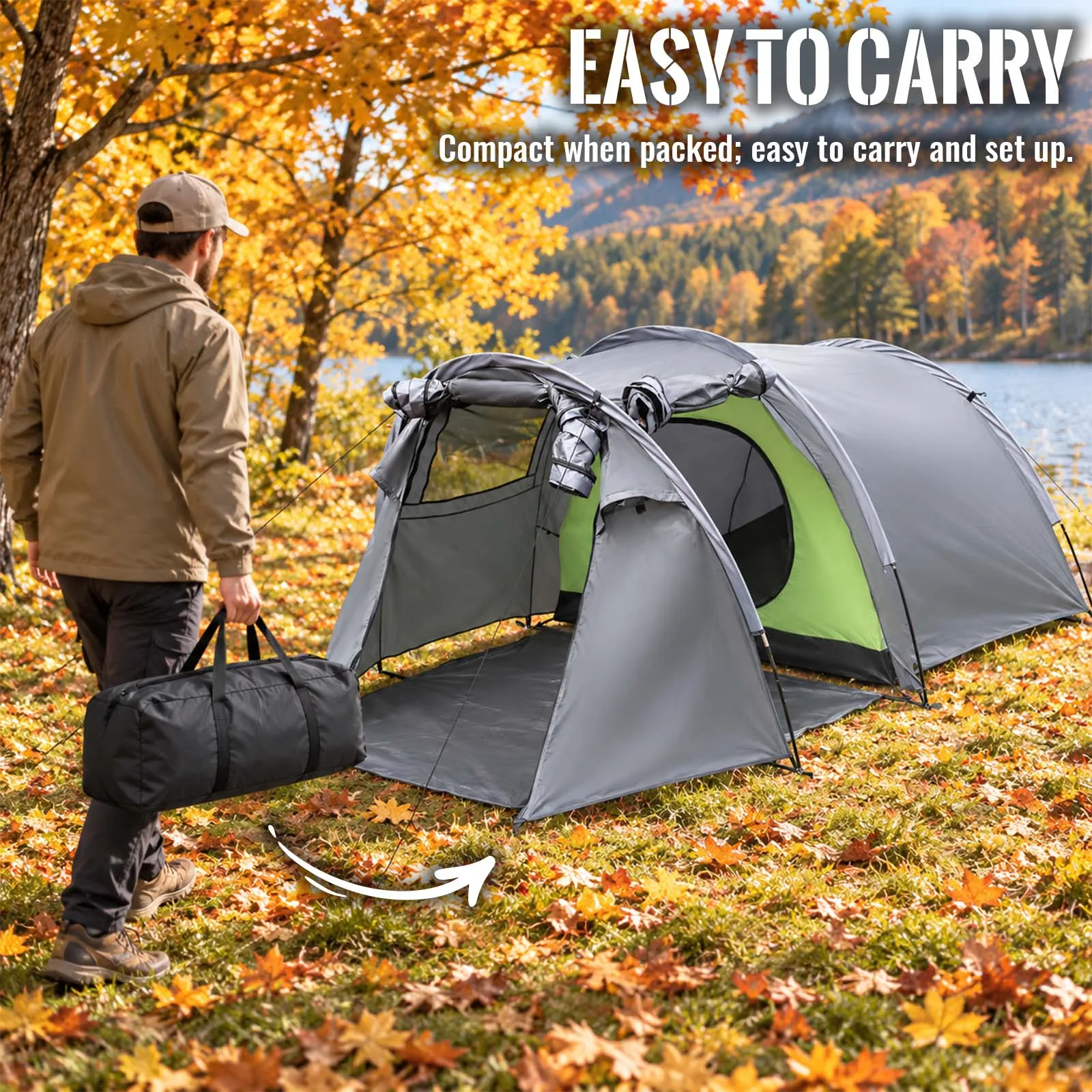 Highly Breathable 2 Person Tent Multiple Ventilation Windows Comfortable for Couple Camping Lake View