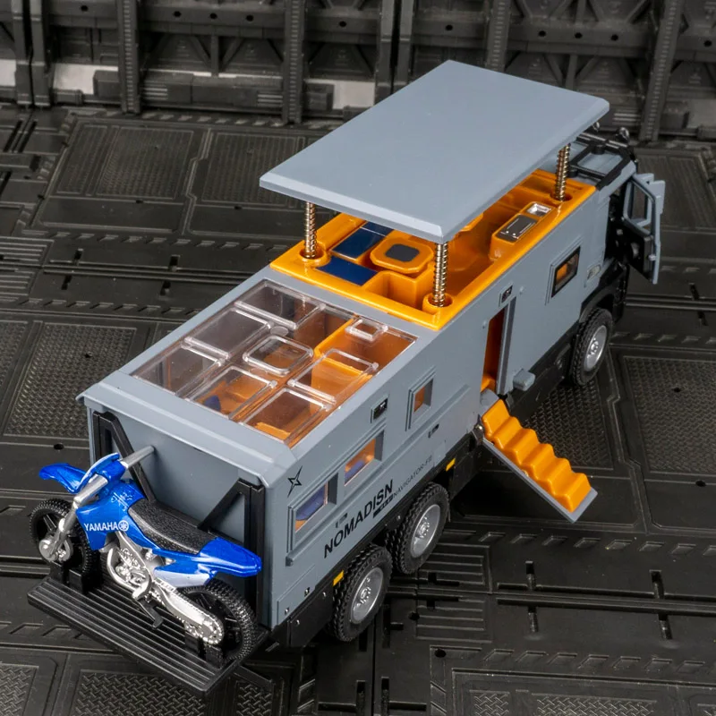 1:32 Mercedes Benz Truck Navigator Touring RV Model Legering Model Auto Off-road Auto Jongen Power Back Geluid en Licht Speelgoedauto