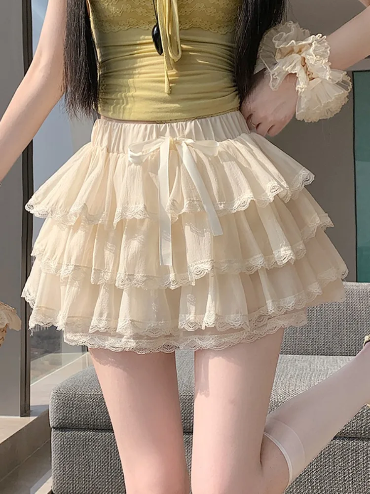 

Sweet Girl Style High Waist Lace Puffy Cake Skirt Women's Summer Slimming Half Skirt Absolutely Beautiful A-Line Short Skirt