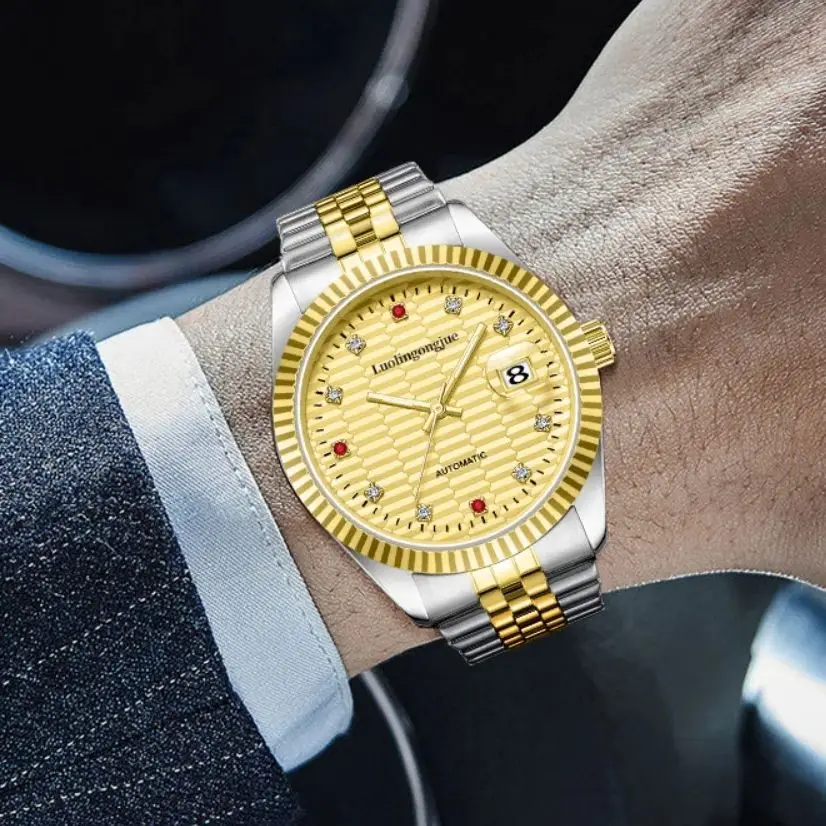 

Lorraine Duke High-End Business Casual Skeleton Automatic Mechanical Watch for Men, Round Pointer-Style Mechanical Movement, Waterproof Calendar, Butterfly Clasp Strap, High-End Light Luxury Fashion Simple Stylish Handsome Social Guy Men's Watch, the Best