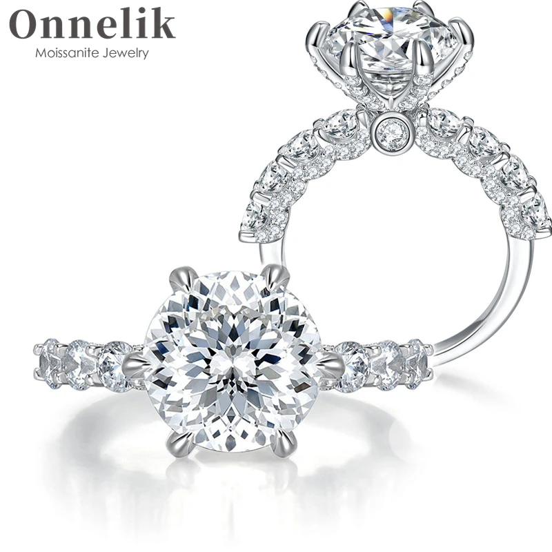 

Onnelik D Цвет 3CT 5CT Настоящие 8 сердец 8 огранок Кольца с муассанитом для женщин Алмазный свадебный подарок на помолвку Стерлинговое серебро S925