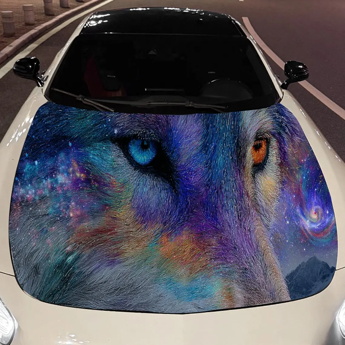 

Vibrant Two - Toned Wolf Car Hood Stickers - Self-Adhesive, Waterproof and Durable Vinyl Wrap, Decorate And Protect Your Car - T