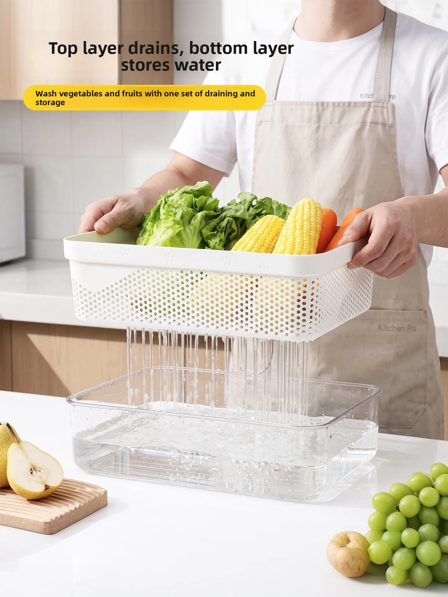 Double Layer Kitchen Sink Vegetable Washing Basin Drain Basket Living Room Home Use Fruit And Vegetable Cleaning Drainer Rack
