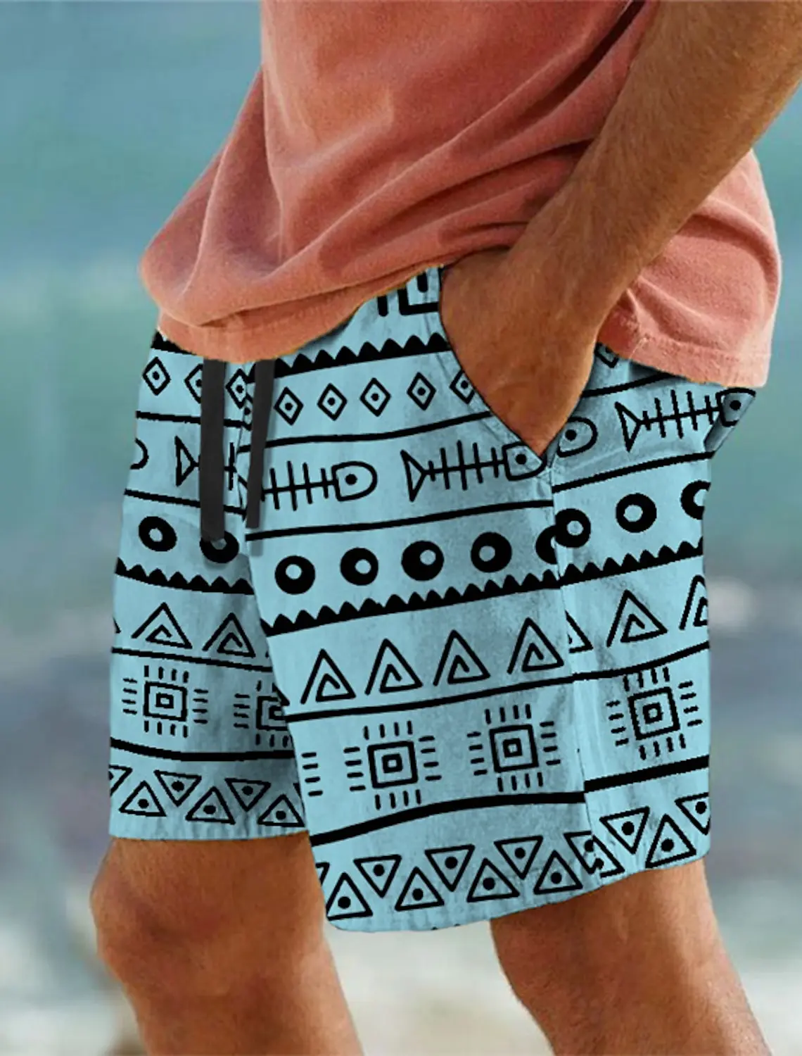 Men's Sweat Shorts Beach Shorts Drawstring Elastic Waist 3D Print Geometry Breathable Short Daily Streetwear Ethnic Style