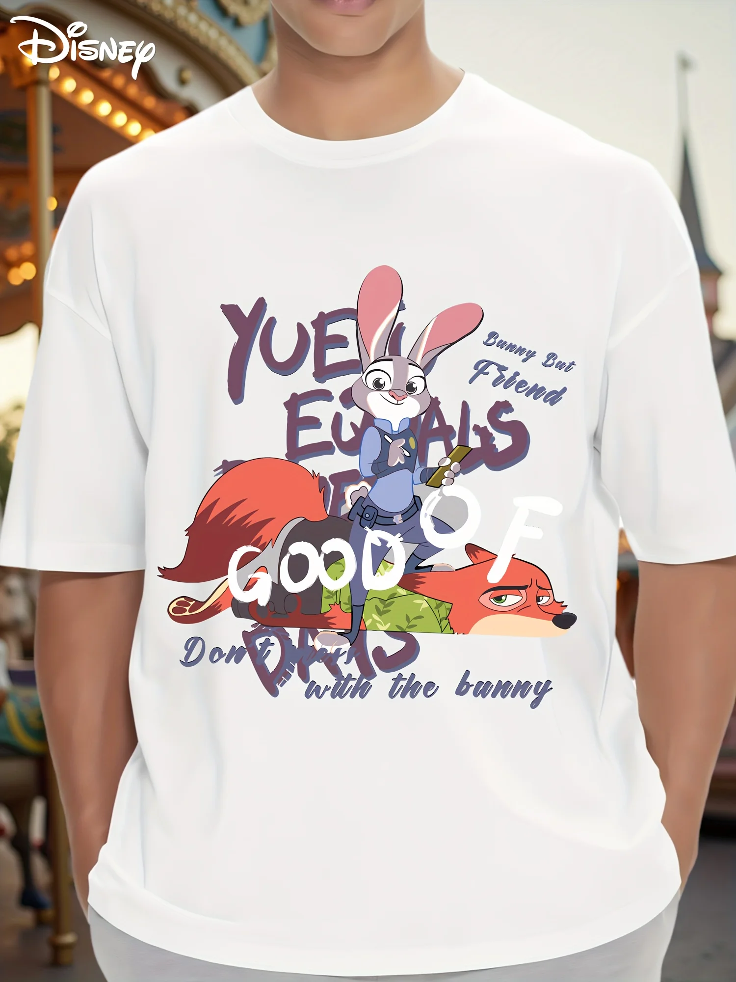 ديزني Zootopia جودي نيك القطن الخالص ملابس للرجال تي شيرت ريترو فضفاض الصيف طاقم الرقبة قصيرة الأكمام الملابس النسائية #2