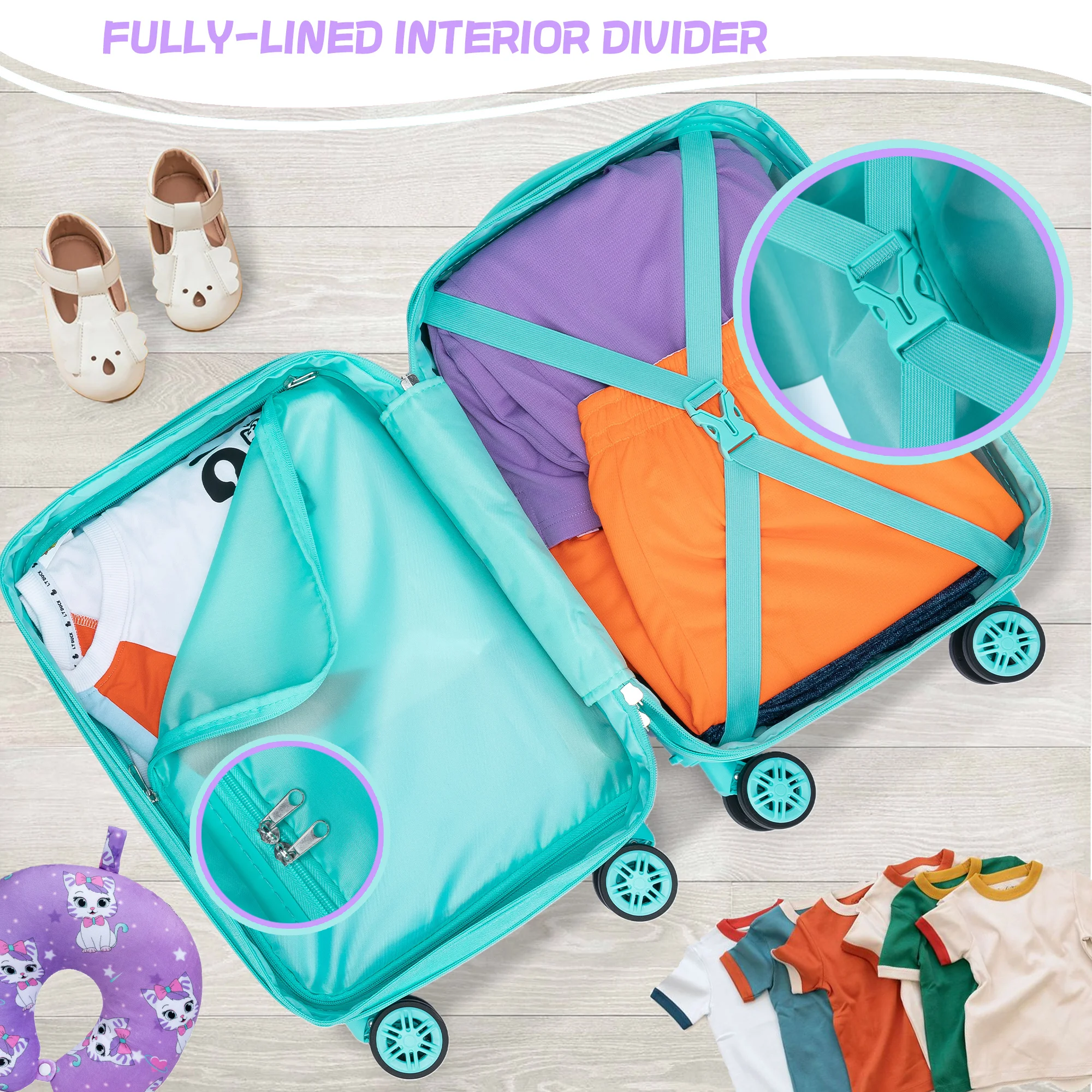 2 ชิ้นเด็กชุดกระเป๋าเดินทาง 16 ''Hardside กระเป๋าเดินทาง Spinner ล้อเด็กหญิงกระเป๋าเดินทางกระเป๋าเดินทางสายการบินได้รับการอนุมัติ