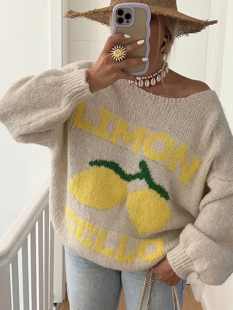 

Autumn And Winter Fashion V-neck Long-sleeved Cardigan Sweater Personality Women's Cute Style Loose Casual Jacquard Sweater