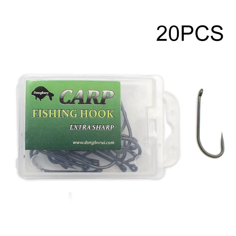 20PCS Carp Fishing Hooks PTFE Coated Hair Rigs Carp Hooks Matt Black High Carbon Steel Barbless Hook For Carp Fishing Tackle