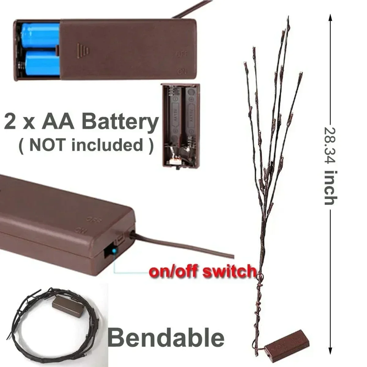 1pc Artificial LED Branch Light Battery Operated Lighted Branches Vase Filler Romantic Party Christmas Decoration Warm White