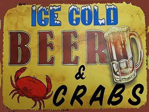 8'' X 12'''- Ice Cold Beer and Crabs,Tin Sign Vintage Funny Creature Iron Painting Metal Plate Novelty