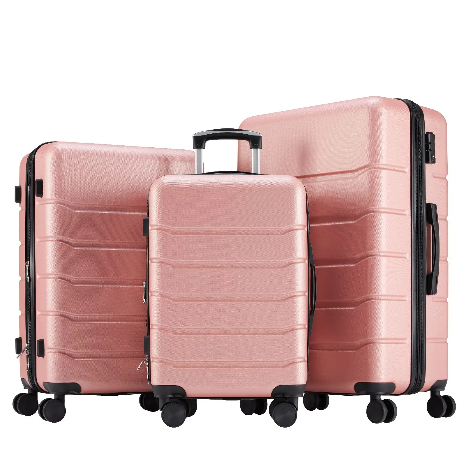 

Hard sided expand suitcase with rotating wheels, TSA lock, retractable handle, Pink, 3P