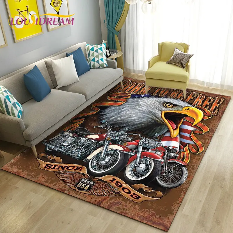 3D Retro Vintage Motorcycle Area Rug Large,Carpet Rug for Living Room Bedroom Sofa Decoration,Doormat Kitchen Non-slip Floor Mat