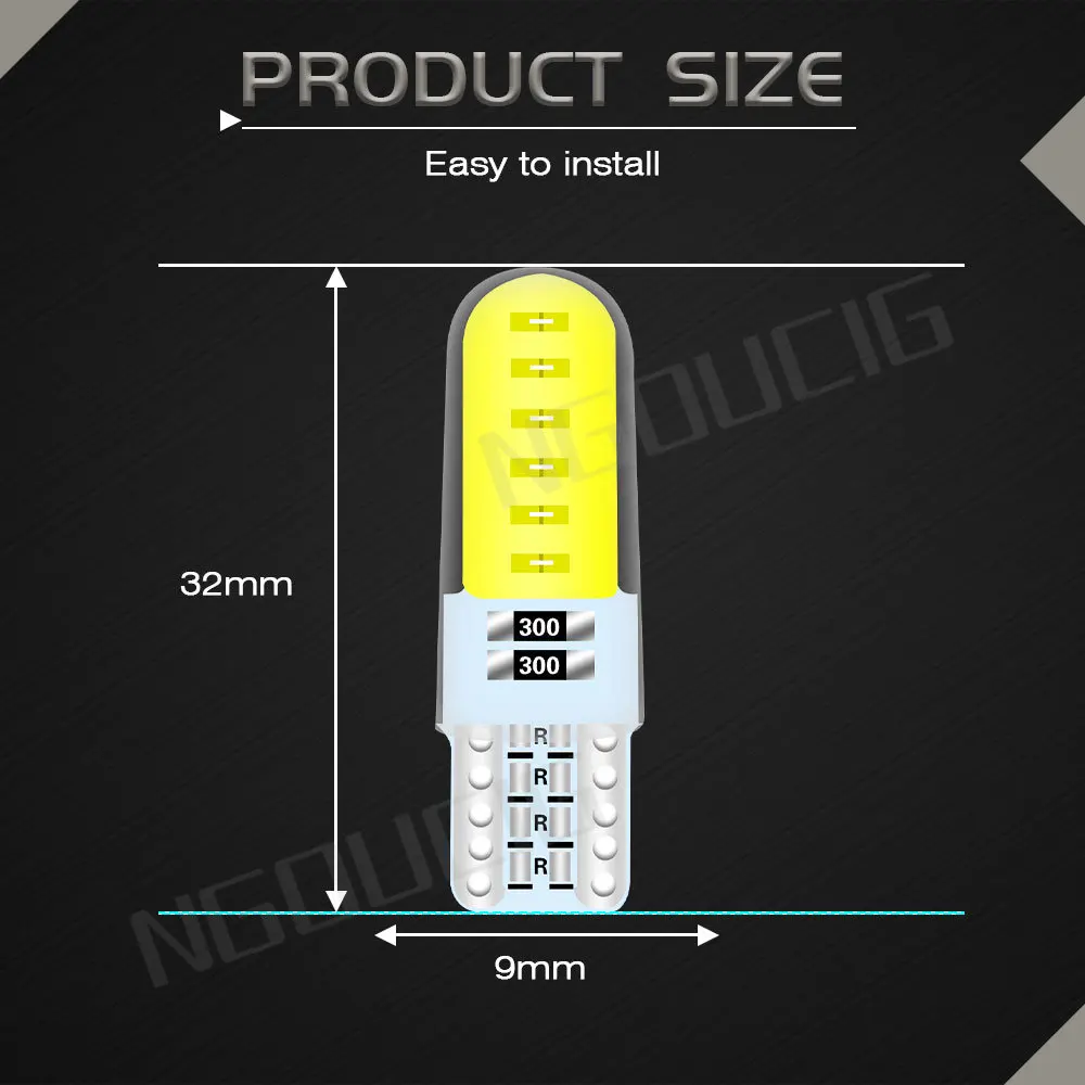 NGOUCIG 2PCS 194 Led T10 W5W WY5W Bulb COB Silicone License Plate Interior Indicator Door Reading Signal Lamp Car Parking Lights