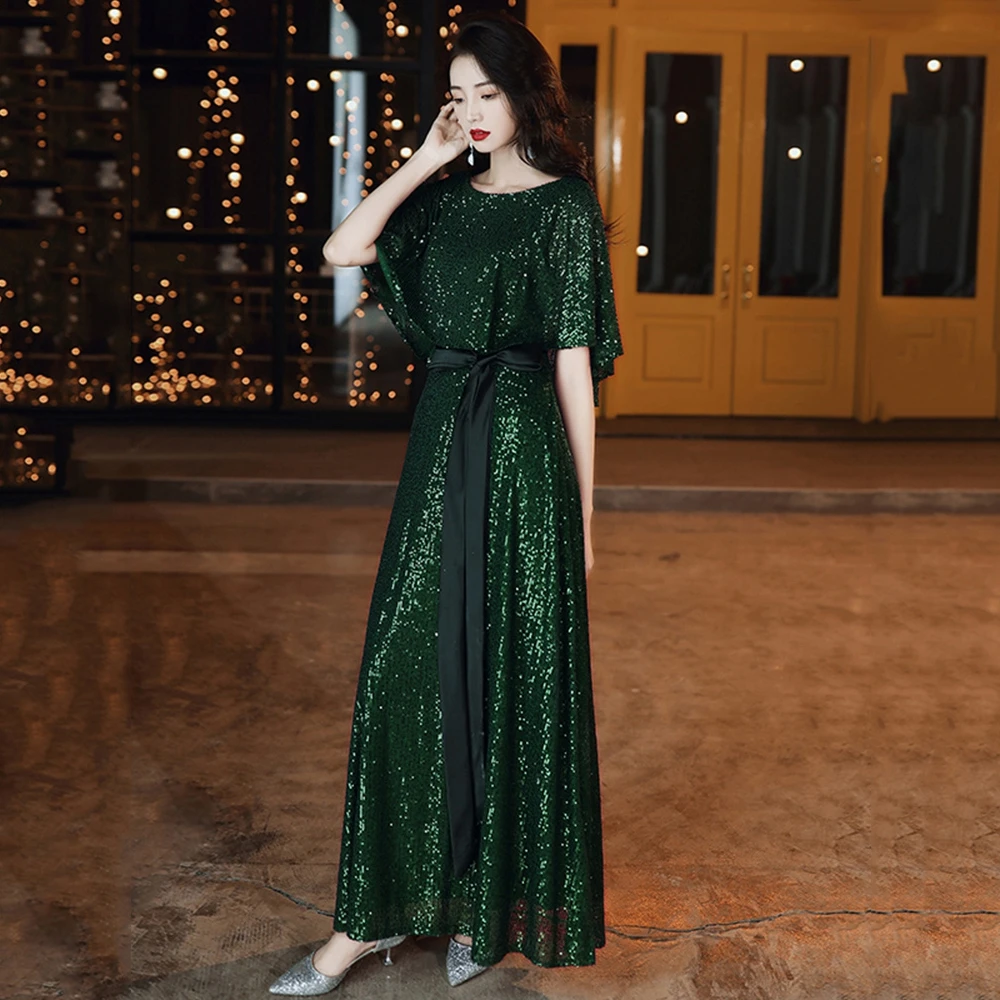 

Evening O-Neck Ankle-Length Prom Sequin A-LINE Simple Party Gown