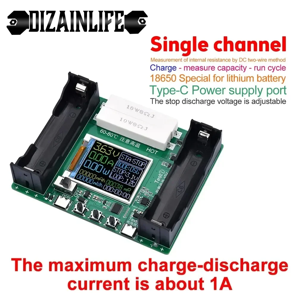 Moduł testera pojemności baterii litowej 18650 MAh MWh Cyfrowy moduł detektora mocy baterii 18650 Tester baterii
