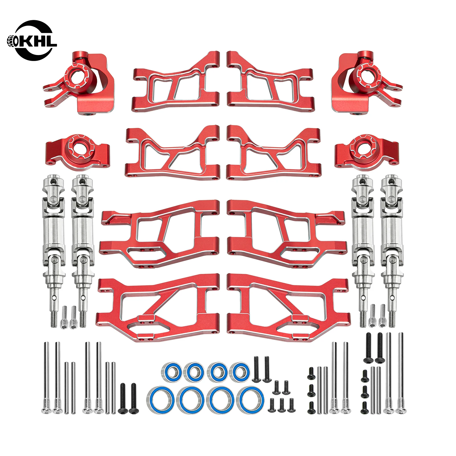 OKHL Aluminum Suspension Arms Knuckle Hub Set w/ 4PCS Telescopic CVD Driveshafts for Traxxas 1/16 Slash 4x4 Rally E-Revo Summit