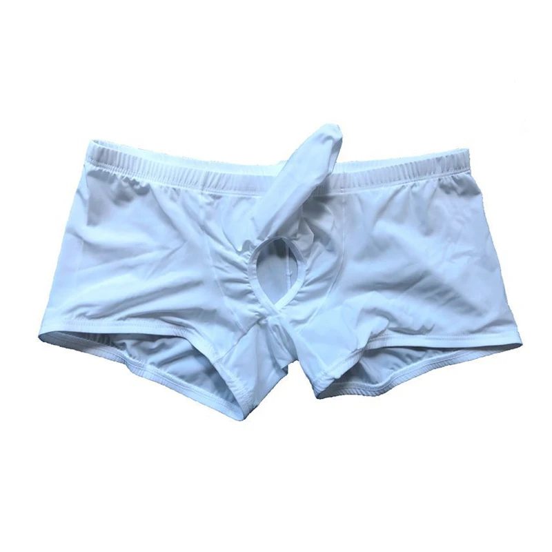 

Mens Sexy Underwear Elephant Nose Boxer Shorts Scrotum Hole Panties Ice Silk Underpants Low Rise Lingerie Ropa Interior