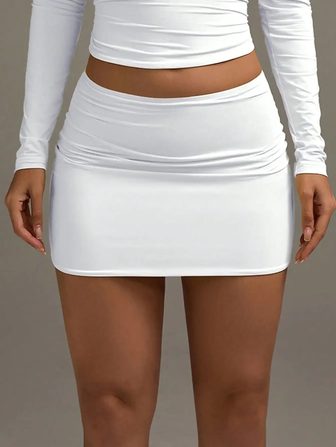 Women's Solid Color Pleated Bodycon Skirt Black SpringEV