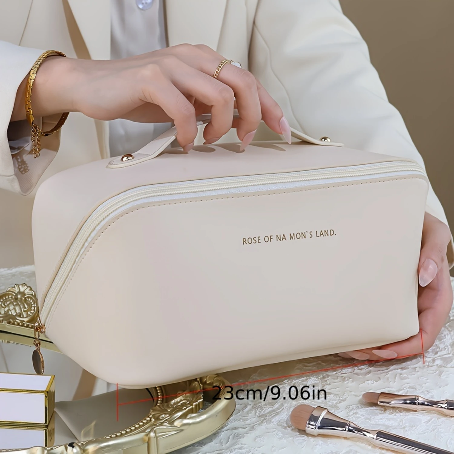 Large Capacity Makeup Bag, Multi-Layered With Dividers, Portable Zippered Pouch, PU Leather, Waterproof, Multifunctional Travel 