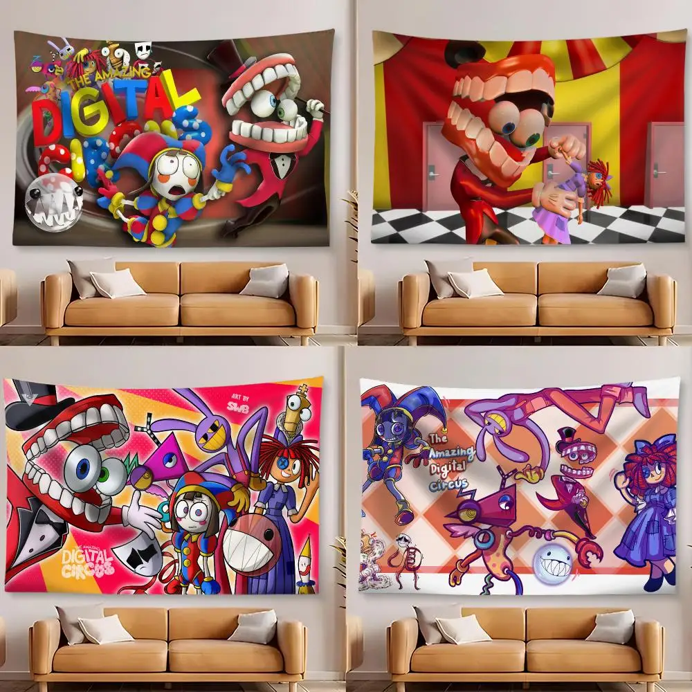 The A-Amazing Digital Circus Tapestry Custom Home Living Room Bedroom Wall Decor Wallpaper Backdrop Cloth With Clips