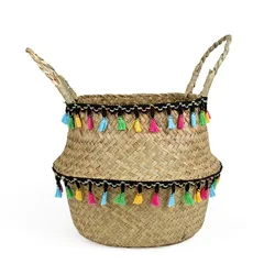 Seagrass Laundry Basket Natural Rattan Flower Basket Vase Planter Nursery Pot Belly Straw Toys Organizer wicker basket
