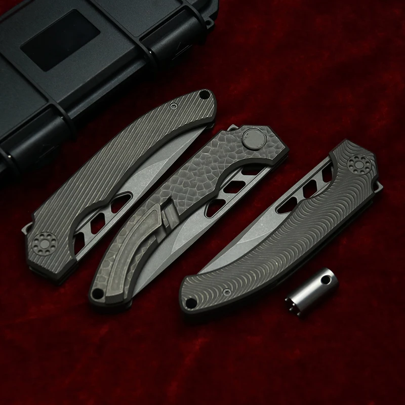 LEMIFSHE NEW   Titanium Handle N690 milling Blade BRB4 XL Ceramic Bearings Pocket EDC Tool Camping Kitchen Outdoor Folding Knife