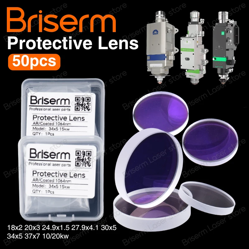 Briserm 50PCS Laser Lens 18x2 27.9x4.1 30x5 37x7 10kw 20kw Laser Protection Lens Raytools Boci Lodor Laser Lenses