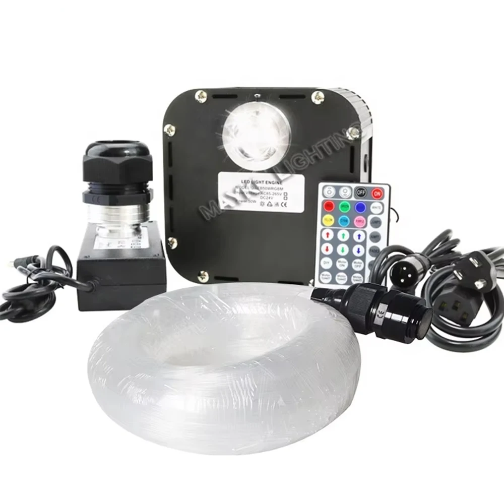 50W DMX Control Twinkle Fiber Optic Ceiling Stars Light Kit with 800 1000 1250 Points Strands RGBW Light Engine for Cinema