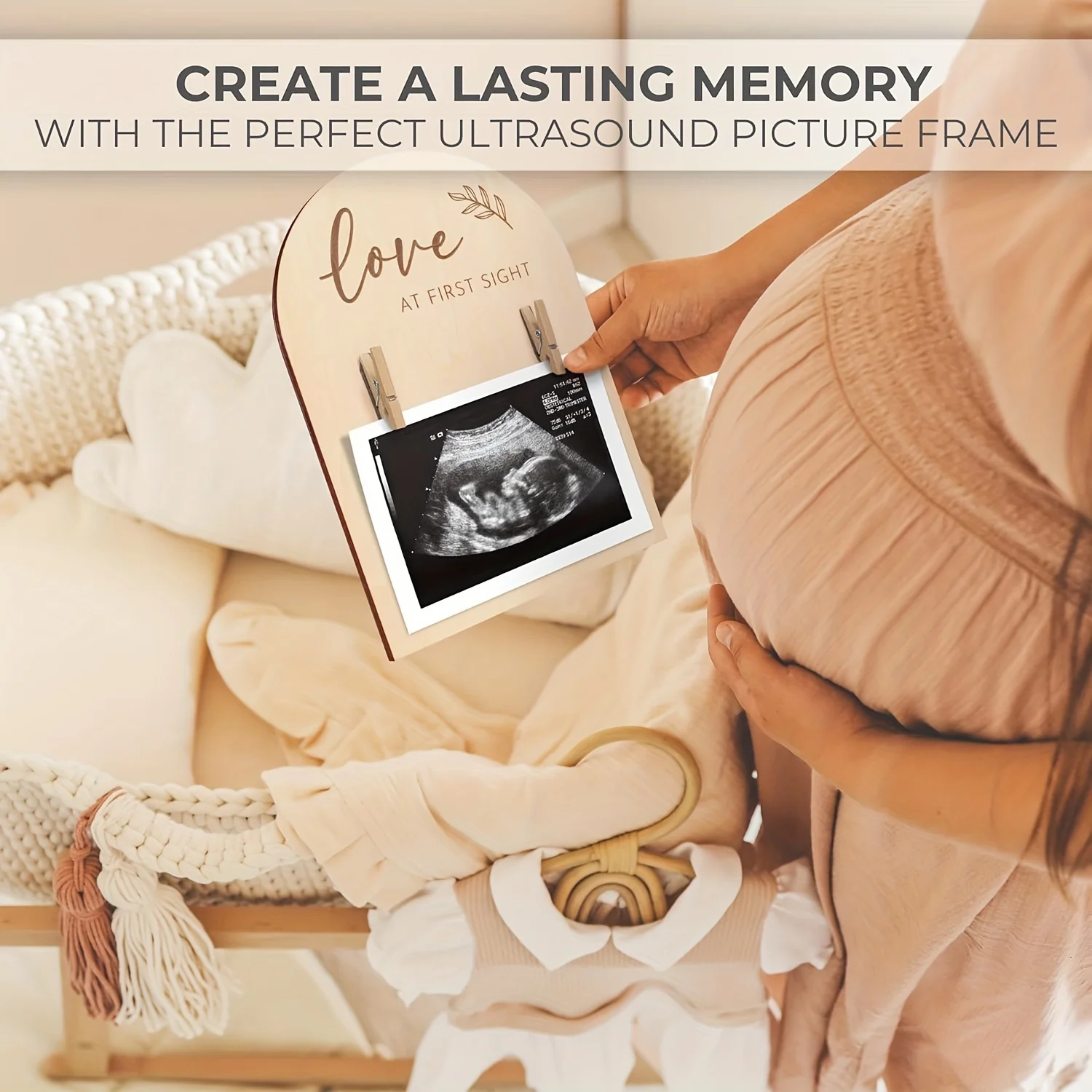 1pc wooden birth memorial ornament, double-sided logo ultrasound photo frame, used to announce pregnancy or child birth decorati