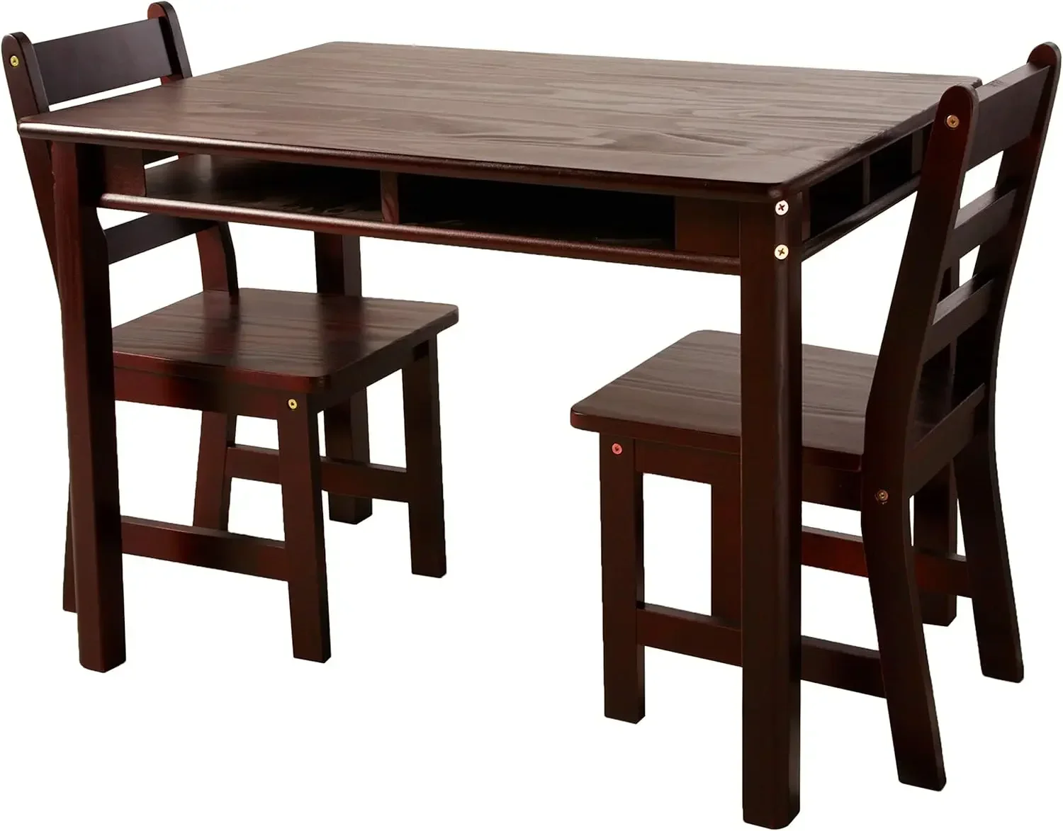 Lipper International Child's Rectangular Table with Shelves and 2 Chairs, Espresso Finish, 32 3/4