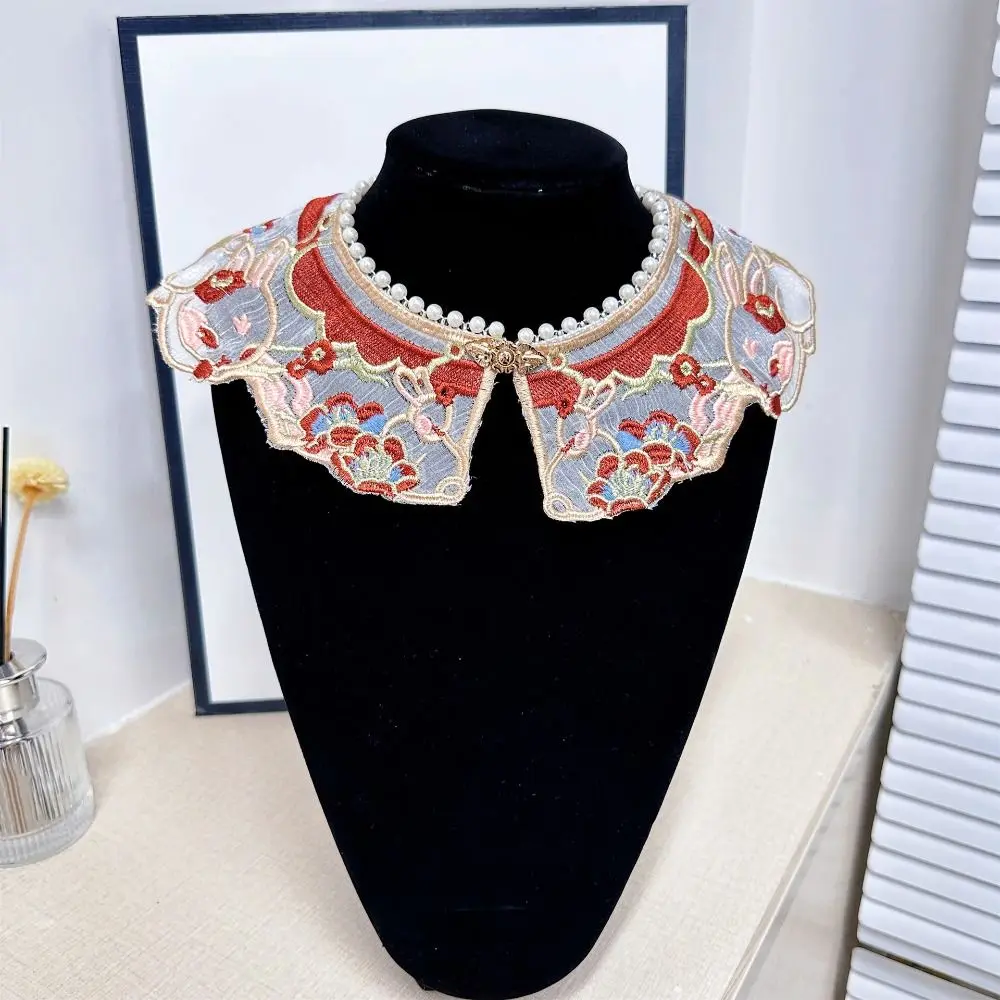 

Retro Elegant Hanfu Shawl Embroidery Chinese Style Hanfu Shoulder Collar Decorative Vintage False Collar Photography Prop