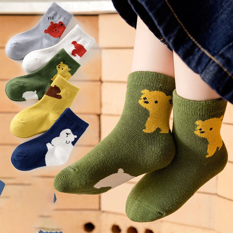 5 Pairs/lot Boy Girl Socks Cotton 1-12 Years Cartoon Kid Autumn Winter Spring Mid Socks Wholesale Children\'s Floor Sock