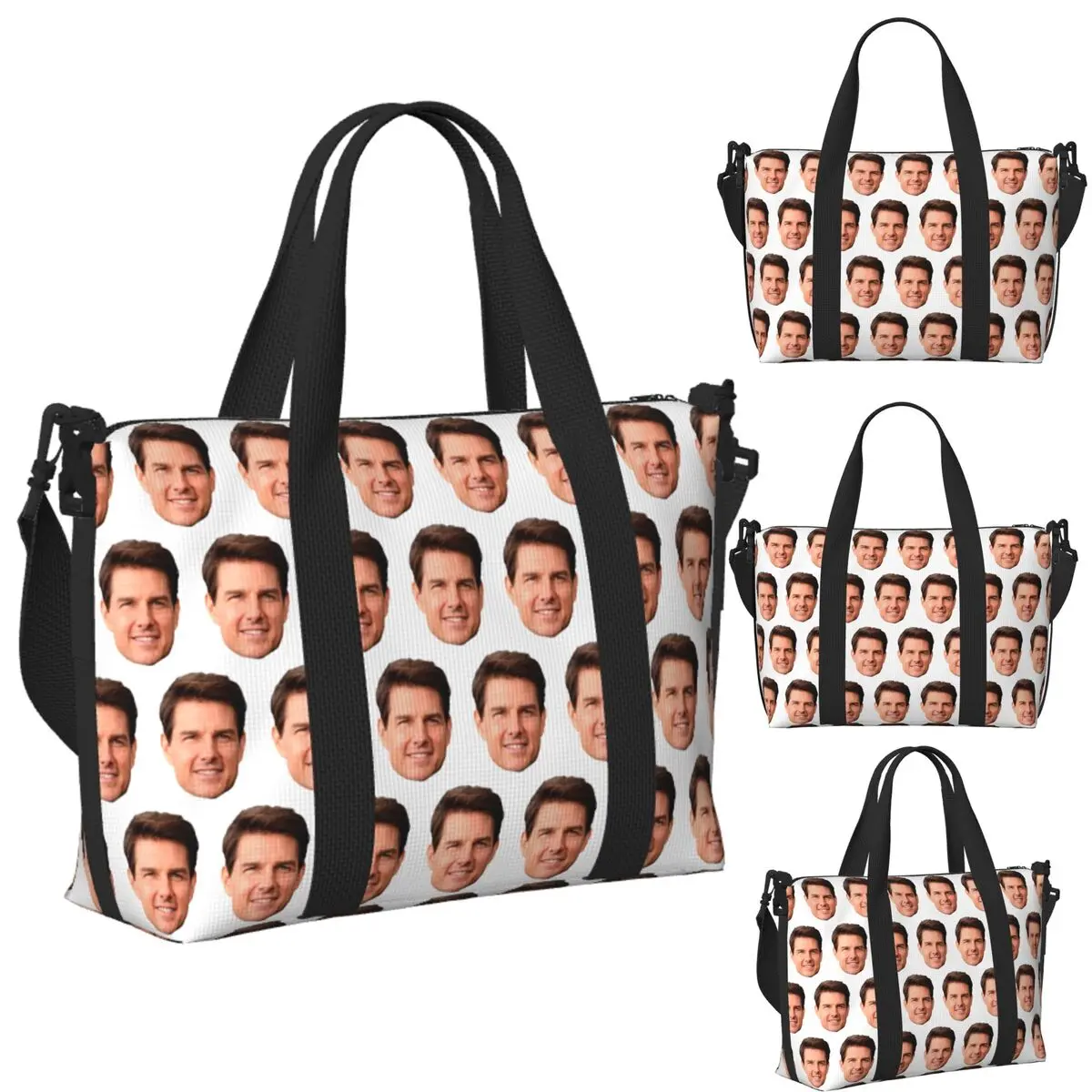 

Custom Tom Cruise Face Cutout Beach Travel Bag Large Capacity Tote Bags for Gym Yoga Women Shopping Duffle Shoulder Bag