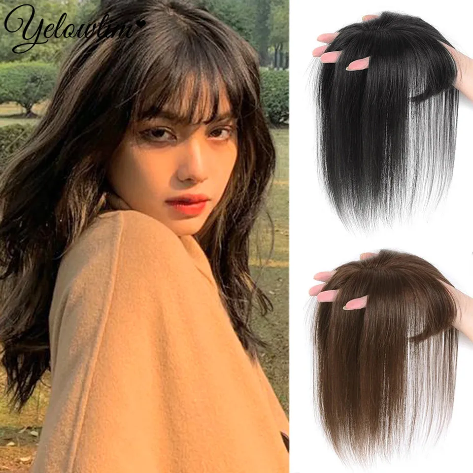 YELOWTIM Synthetic Natural Hair Bangs Side Fringe for Women 3D Middle Part False Bangs Clip-in Exrensions Invisible Hairpieces