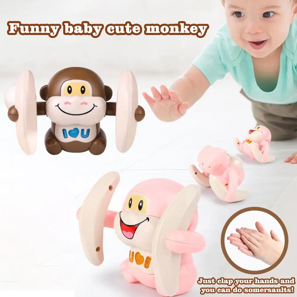 Electric tipping bucket monkey bear voice activated induction cartoon tumbling banana monkey toy for kids